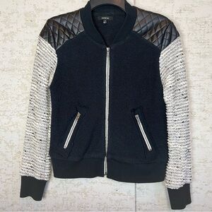 DREW Moto Jacket Italian Fabric Small Made in USA Black and White Tweed